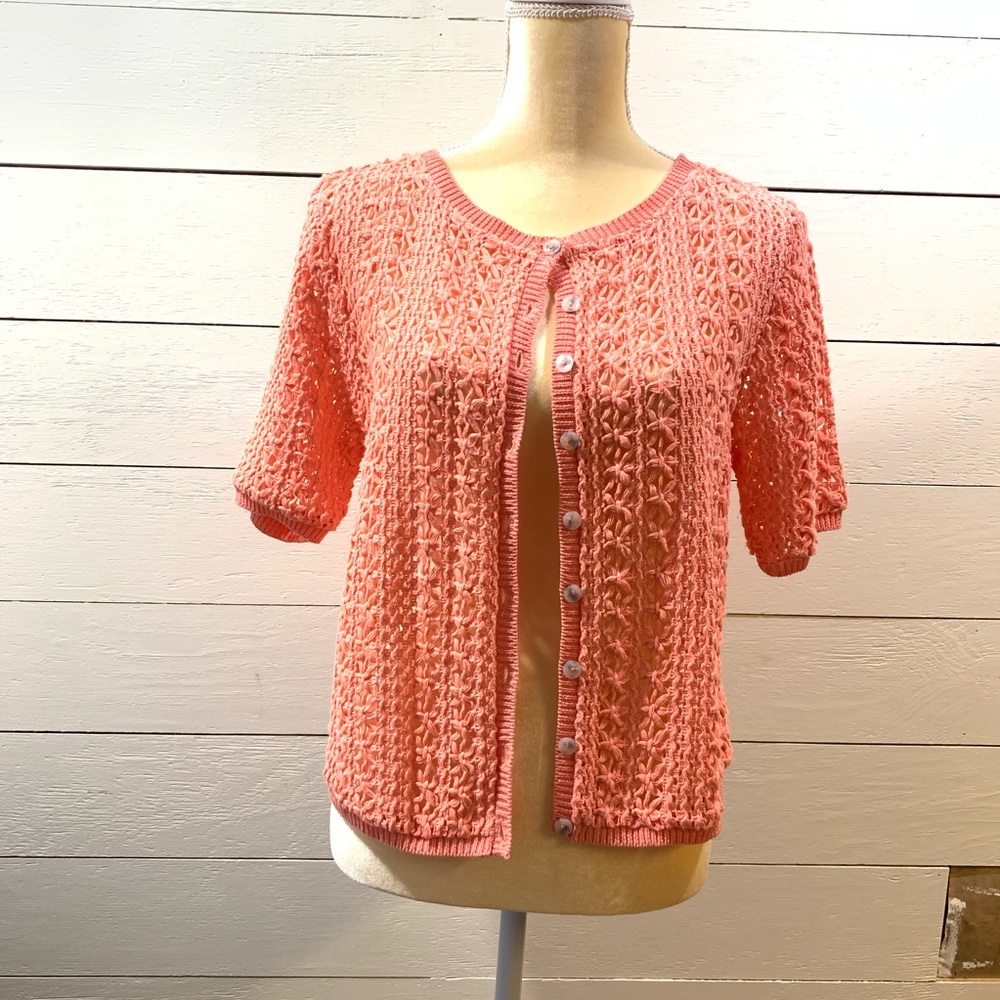 💕CATO peach crochet large cardigan short sleeve